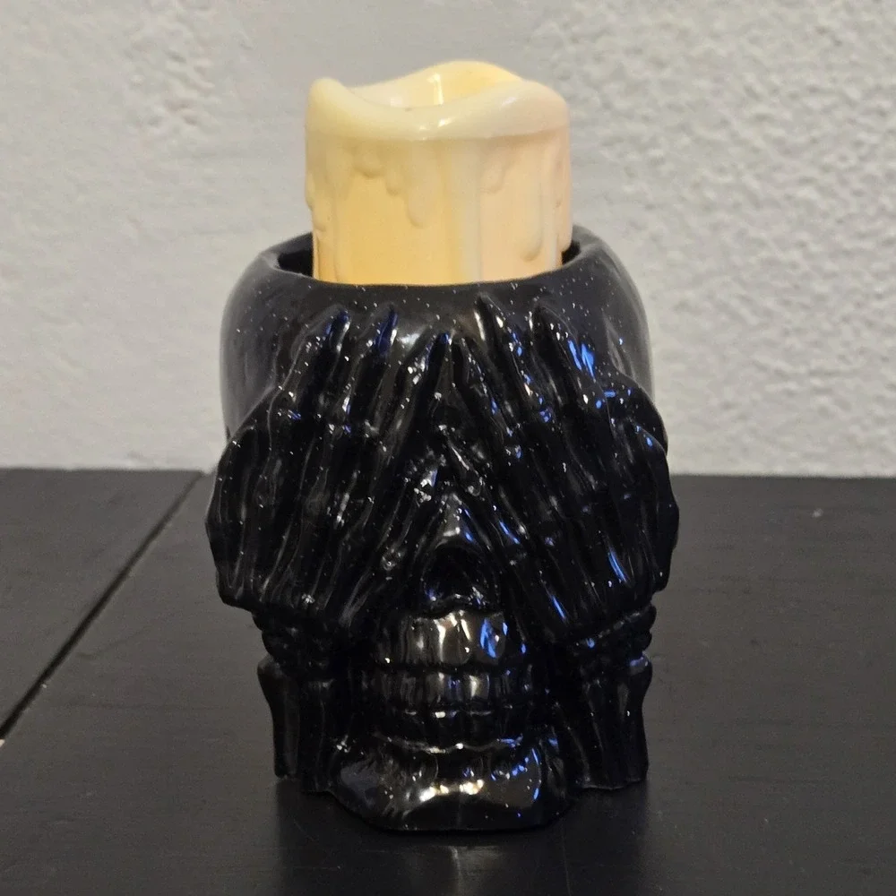 Handmade Resin Skull Candle Holder Vase‎ Set Of 3 Black Green Red Goth Garden
